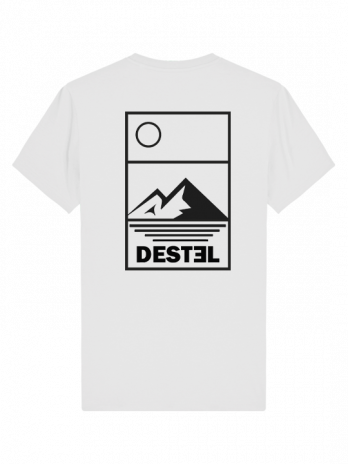 T-shirt blanc unisexe design “entre mer et montagne” – coton bio Destel Clothing