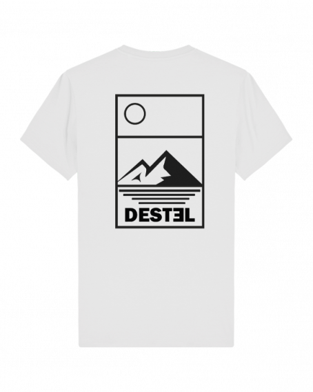 T-shirt blanc unisexe design “entre mer et montagne” – coton bio Destel Clothing