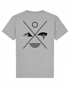 T-shirts T-shirt gris clair unisexe imprimé montagnes et soleil – modèle X Destel