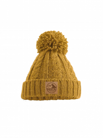 Bonnet gros pompon moutarde