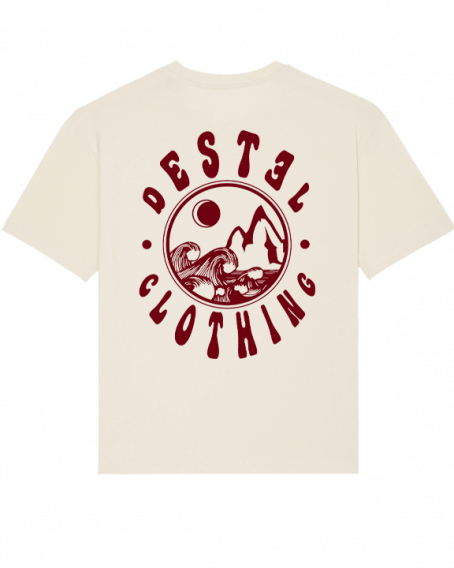 T-shirt oversize beige imprimé rouge "Sea Vibes" – coton bio – Destel Clothing