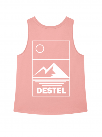 Débardeur rose logo Destel, motif montagne et mer