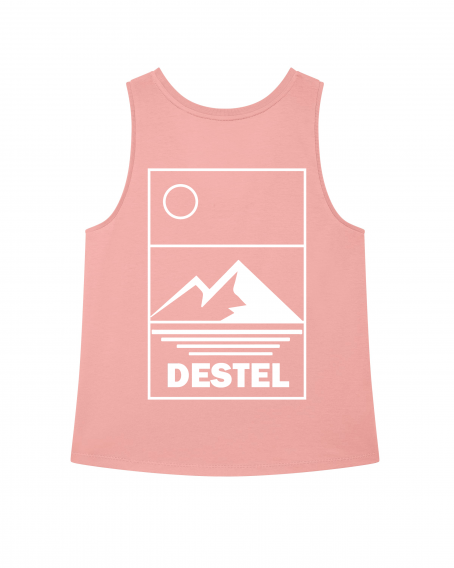 Débardeur rose logo Destel, motif montagne et mer