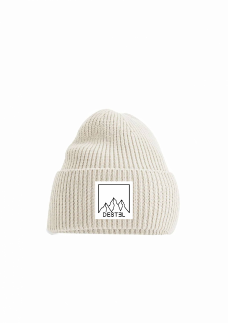 Bonnet destel clothing beige, logo montagne
